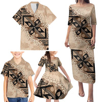 Bula Fiji Plumeria Tagimoucia Salusalu Beige Family Matching Puletasi and Hawaiian Shirt Kaiviti Masi - Polynesian Pride