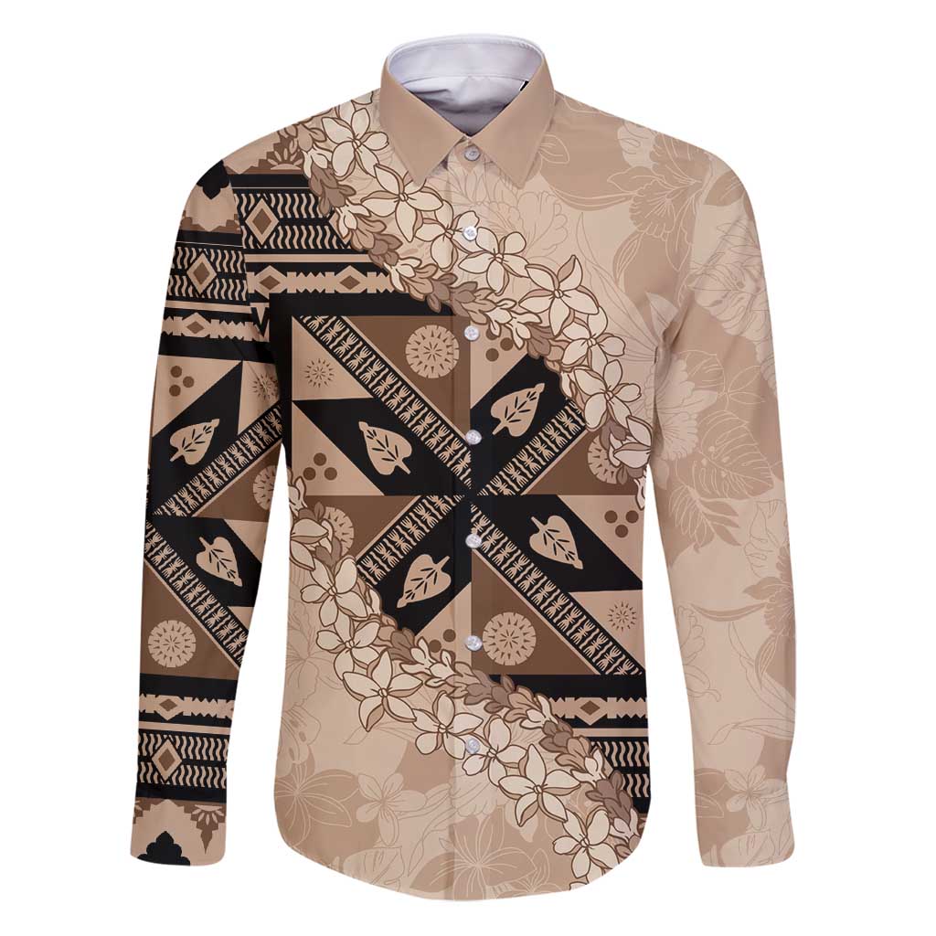 Bula Fiji Plumeria Tagimoucia Salusalu Beige Family Matching Puletasi and Hawaiian Shirt Kaiviti Masi - Polynesian Pride