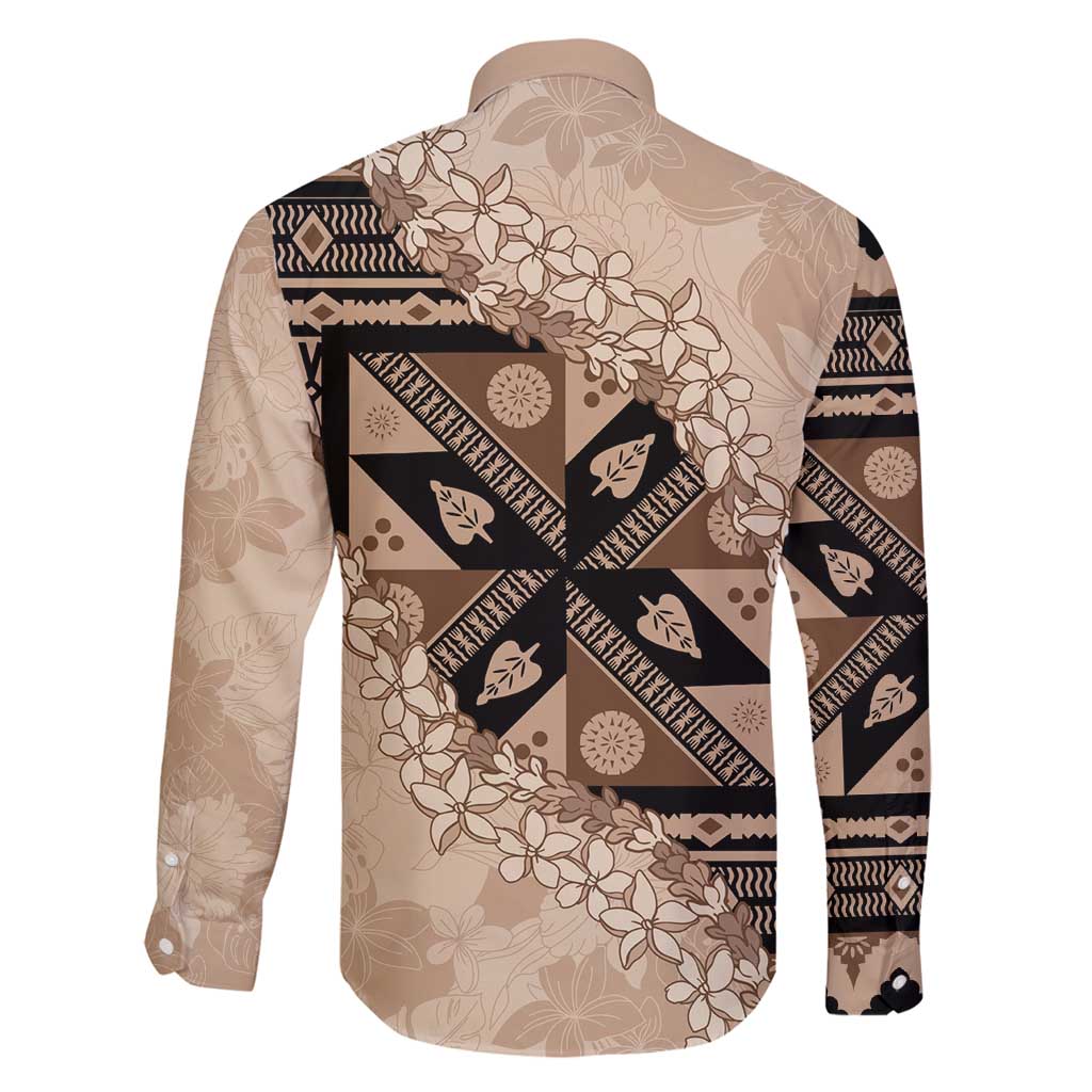 Bula Fiji Plumeria Tagimoucia Salusalu Beige Family Matching Puletasi and Hawaiian Shirt Kaiviti Masi - Polynesian Pride