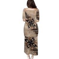 Bula Fiji Plumeria Tagimoucia Salusalu Beige Family Matching Puletasi and Hawaiian Shirt Kaiviti Masi - Polynesian Pride