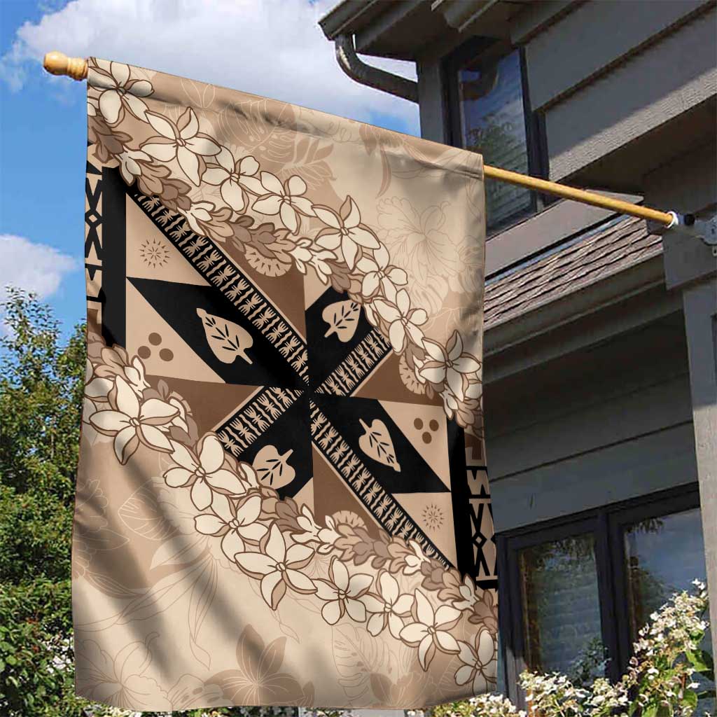 Bula Fiji Plumeria Tagimoucia Salusalu Beige Garden Flag Kaiviti Masi - Polynesian Pride