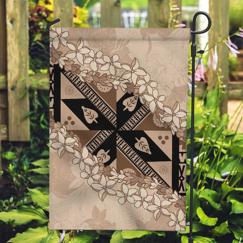 Bula Fiji Plumeria Tagimoucia Salusalu Beige Garden Flag Kaiviti Masi - Polynesian Pride