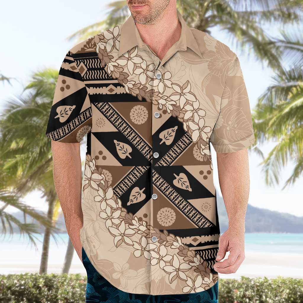 Bula Fiji Plumeria Tagimoucia Salusalu Beige Hawaiian Shirt Kaiviti Masi - Polynesian Pride