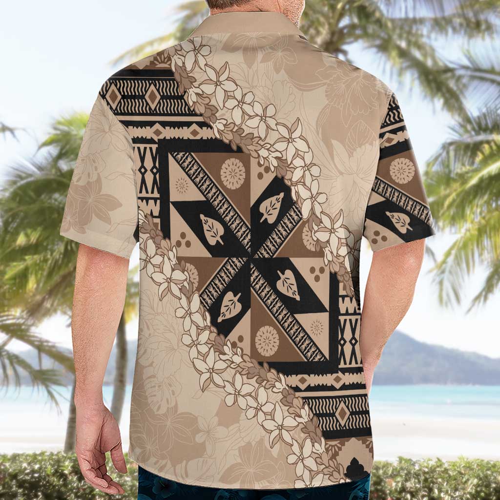 Bula Fiji Plumeria Tagimoucia Salusalu Beige Hawaiian Shirt Kaiviti Masi - Polynesian Pride