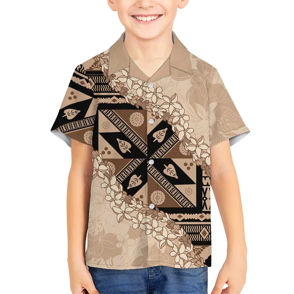 Bula Fiji Plumeria Tagimoucia Salusalu Beige Hawaiian Shirt Kaiviti Masi - Polynesian Pride