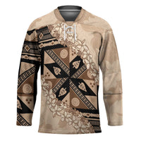 Bula Fiji Plumeria Tagimoucia Salusalu Beige Hockey Jersey Kaiviti Masi - Polynesian Pride