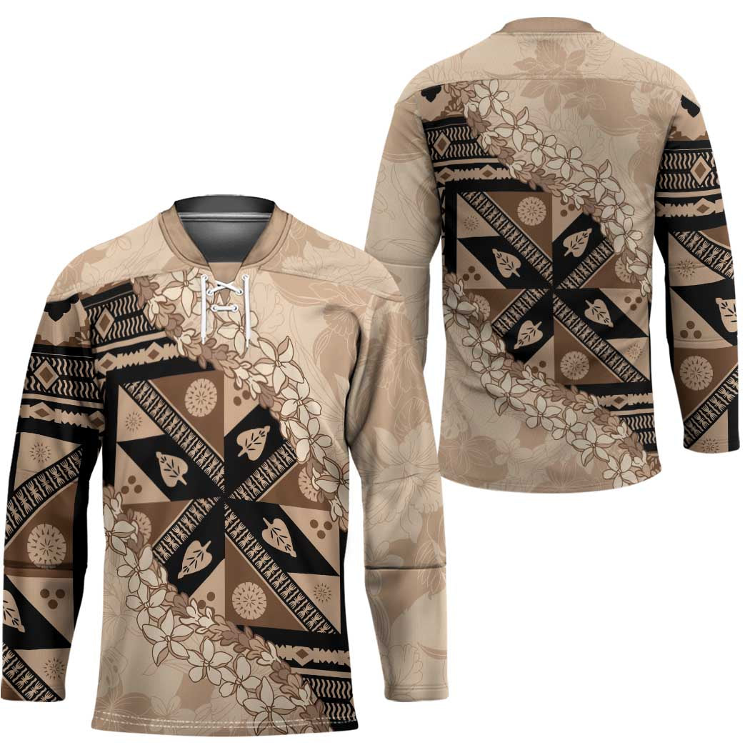 Bula Fiji Plumeria Tagimoucia Salusalu Beige Hockey Jersey Kaiviti Masi - Polynesian Pride