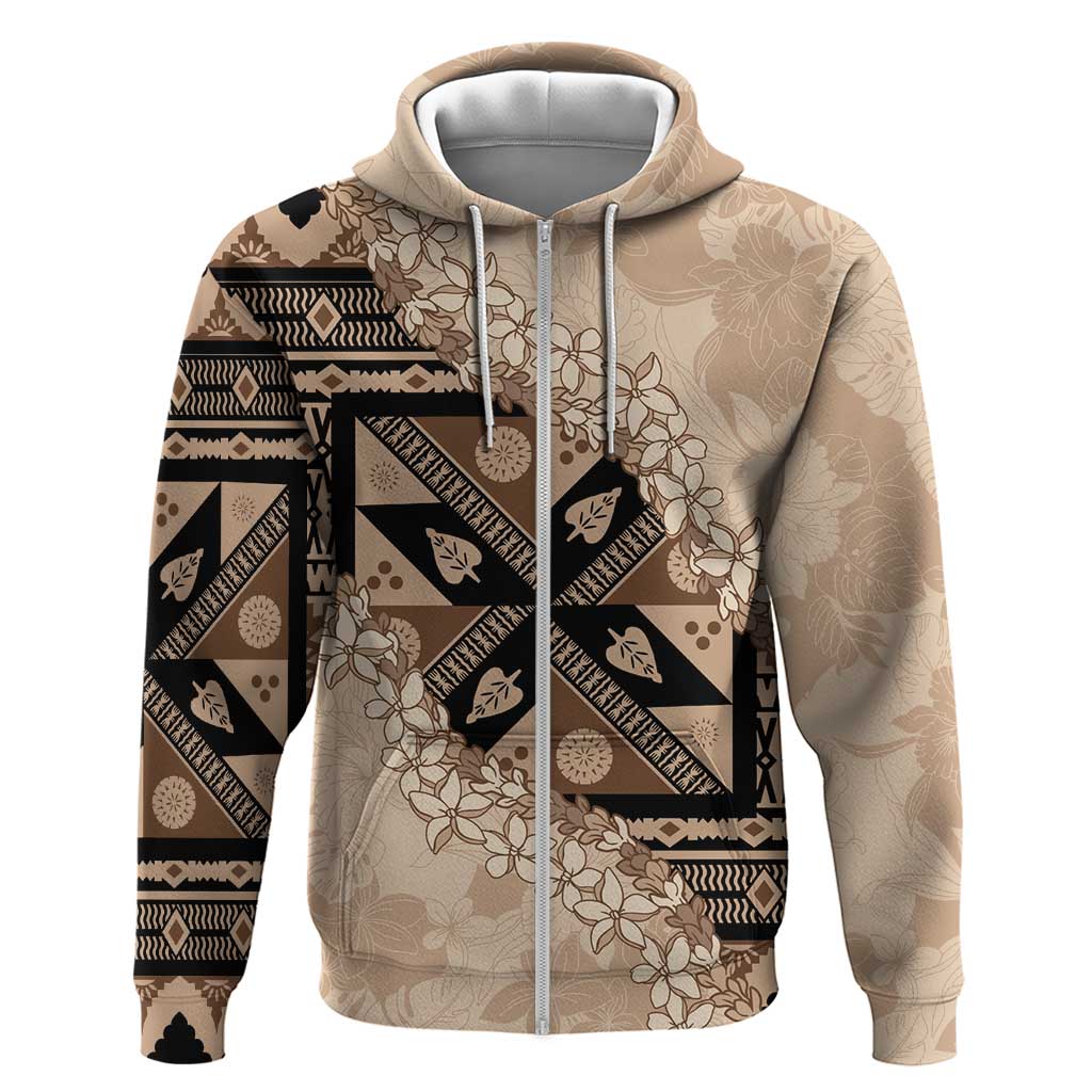 Bula Fiji Plumeria Tagimoucia Salusalu Beige Hoodie Kaiviti Masi - Polynesian Pride