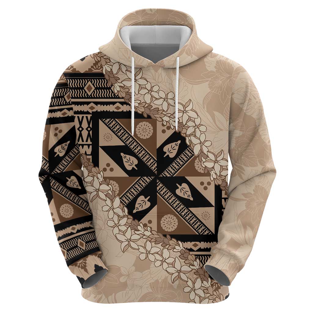 Bula Fiji Plumeria Tagimoucia Salusalu Beige Hoodie Kaiviti Masi - Polynesian Pride