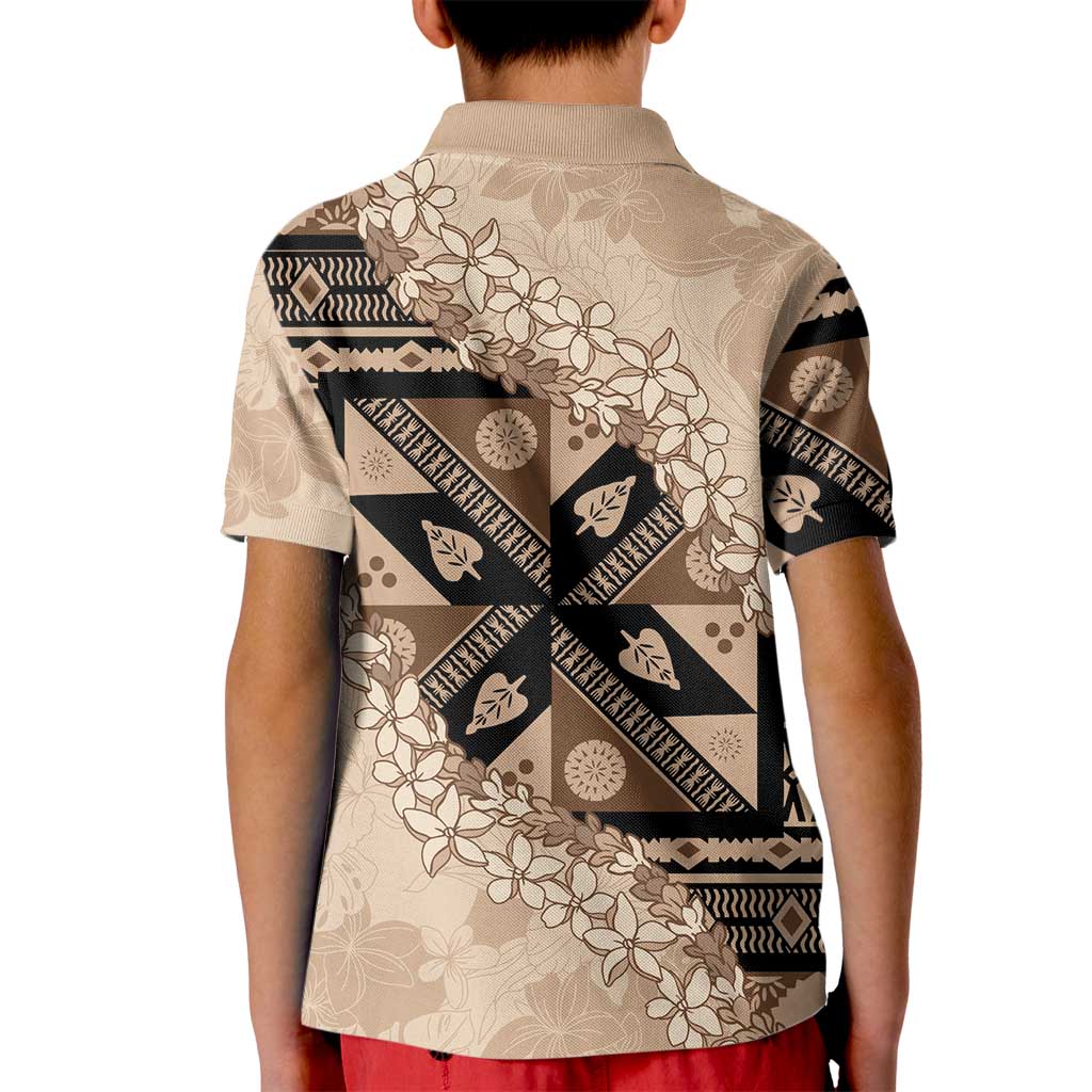 Bula Fiji Plumeria Tagimoucia Salusalu Beige Kid Polo Shirt Kaiviti Masi - Polynesian Pride