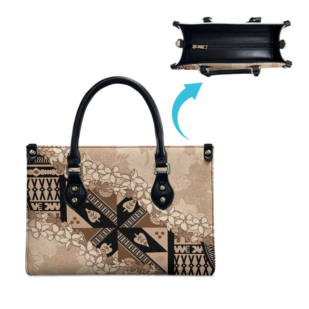 Bula Fiji Plumeria Tagimoucia Salusalu Beige Leather Bag Kaiviti Masi - Polynesian Pride