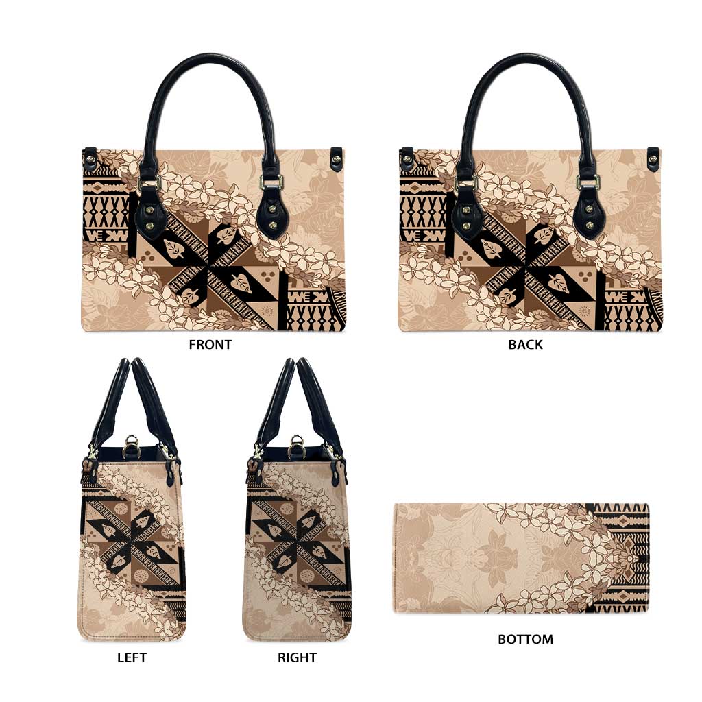 Bula Fiji Plumeria Tagimoucia Salusalu Beige Leather Bag Kaiviti Masi - Polynesian Pride