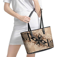 Bula Fiji Plumeria Tagimoucia Salusalu Beige Leather Tote Bag Kaiviti Masi - Polynesian Pride