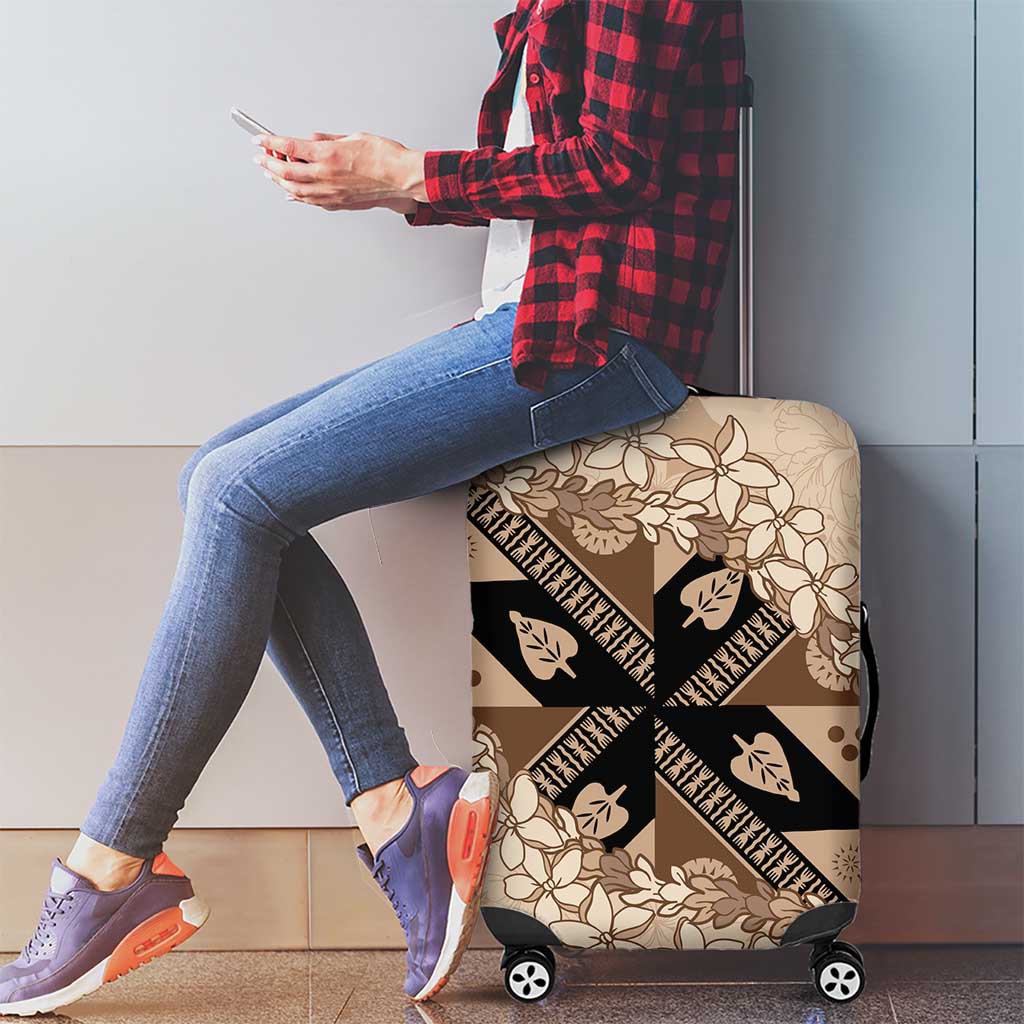 Bula Fiji Plumeria Tagimoucia Salusalu Beige Luggage Cover Kaiviti Masi - Polynesian Pride