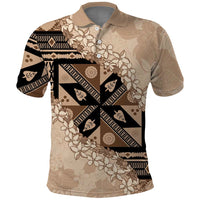 Bula Fiji Plumeria Tagimoucia Salusalu Beige Polo Shirt Kaiviti Masi - Polynesian Pride