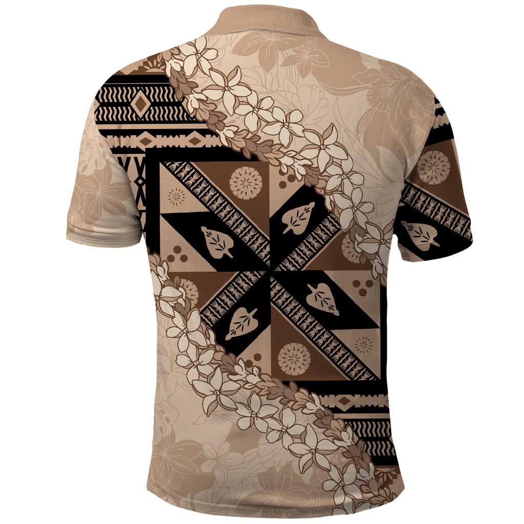 Bula Fiji Plumeria Tagimoucia Salusalu Beige Polo Shirt Kaiviti Masi - Polynesian Pride