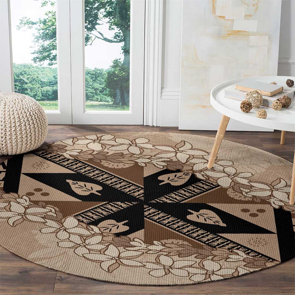 Bula Fiji Plumeria Tagimoucia Salusalu Beige Round Carpet Kaiviti Masi LT7 - Polynesian Pride