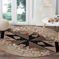 Bula Fiji Plumeria Tagimoucia Salusalu Beige Round Carpet Kaiviti Masi LT7 - Polynesian Pride