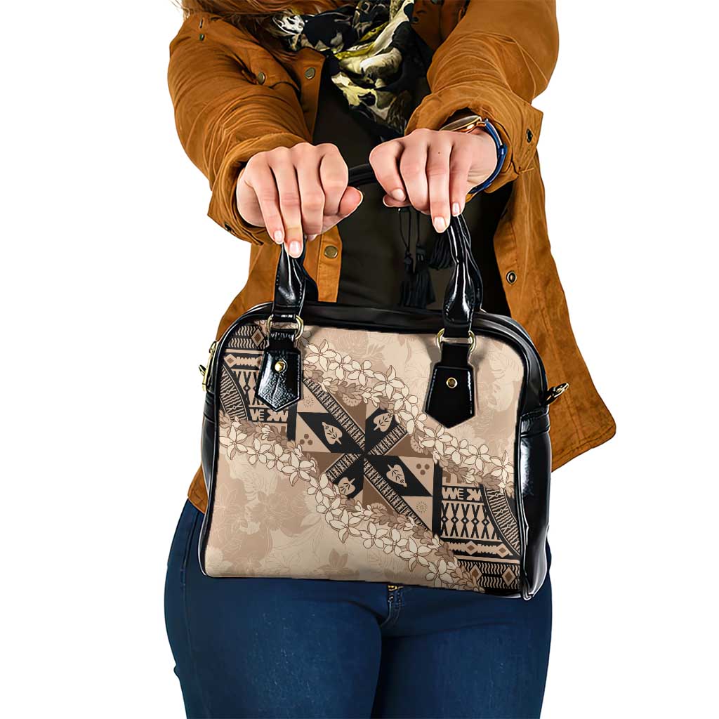 Bula Fiji Plumeria Tagimoucia Salusalu Beige Shoulder Handbag Kaiviti Masi - Polynesian Pride