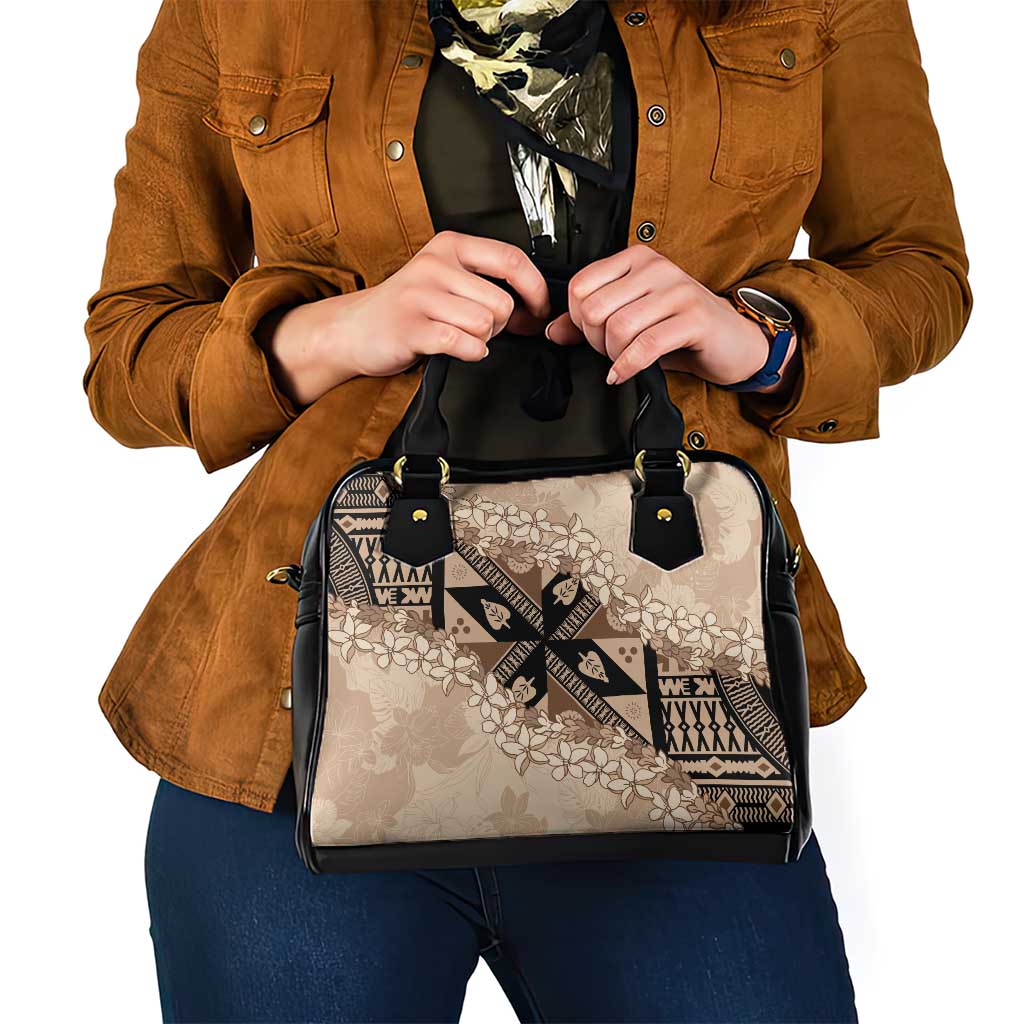 Bula Fiji Plumeria Tagimoucia Salusalu Beige Shoulder Handbag Kaiviti Masi - Polynesian Pride