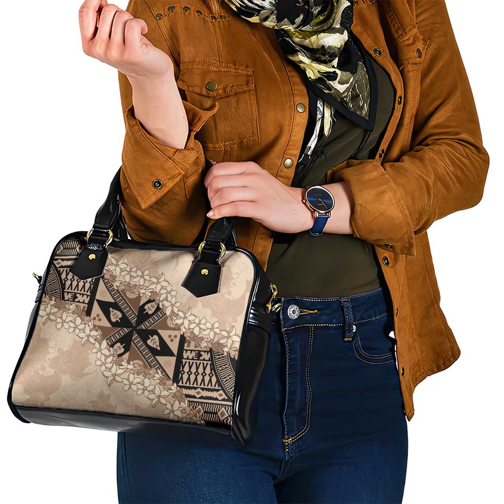 Bula Fiji Plumeria Tagimoucia Salusalu Beige Shoulder Handbag Kaiviti Masi - Polynesian Pride