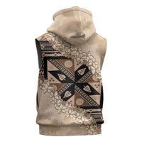 Bula Fiji Plumeria Tagimoucia Salusalu Beige Sleeveless Hoodie Kaiviti Masi - Polynesian Pride