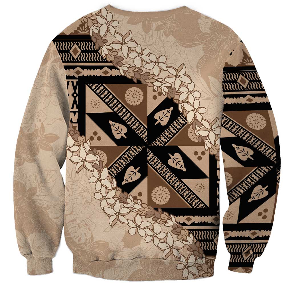 Bula Fiji Plumeria Tagimoucia Salusalu Beige Sweatshirt Kaiviti Masi - Polynesian Pride