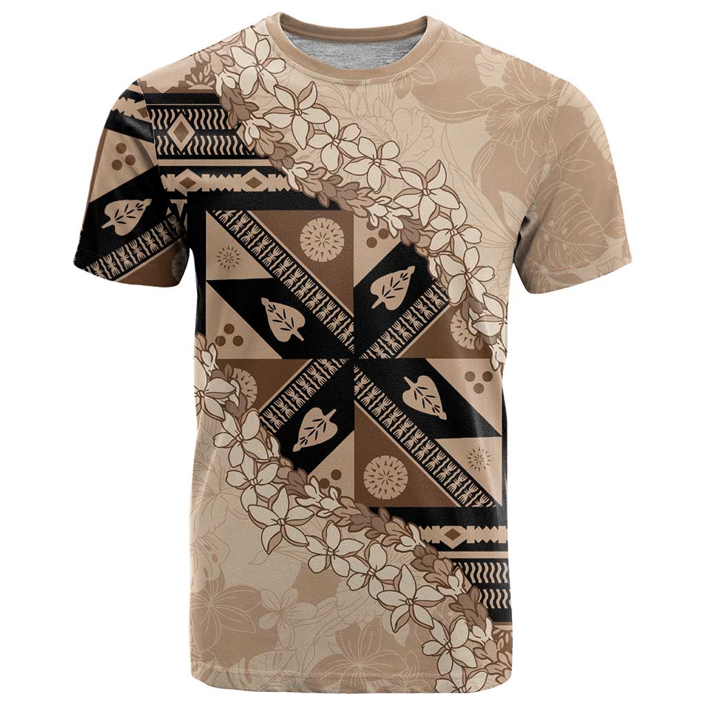 Bula Fiji Plumeria Tagimoucia Salusalu Beige T Shirt Kaiviti Masi - Polynesian Pride