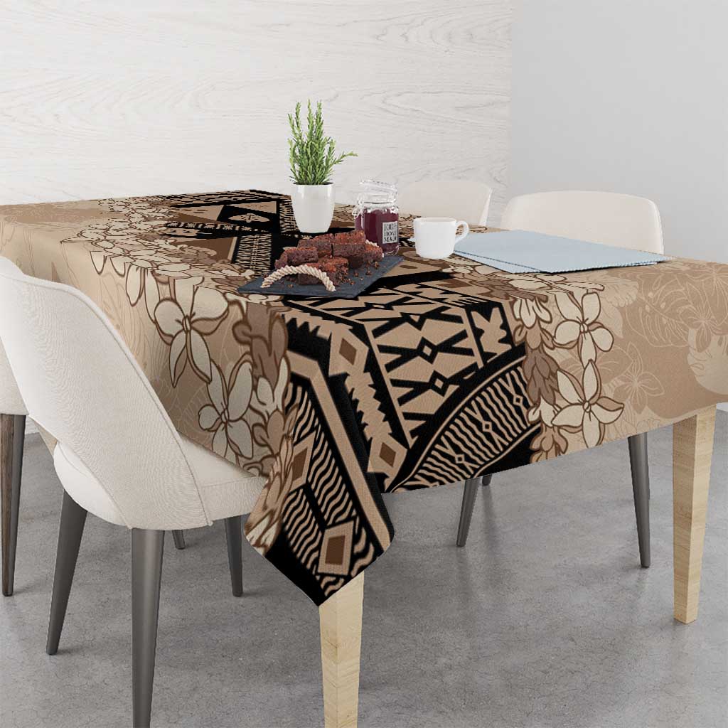 Bula Fiji Plumeria Tagimoucia Salusalu Beige Tablecloth Kaiviti Masi - Polynesian Pride
