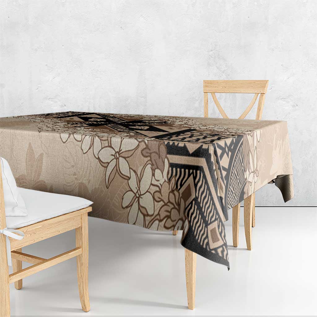 Bula Fiji Plumeria Tagimoucia Salusalu Beige Tablecloth Kaiviti Masi - Polynesian Pride