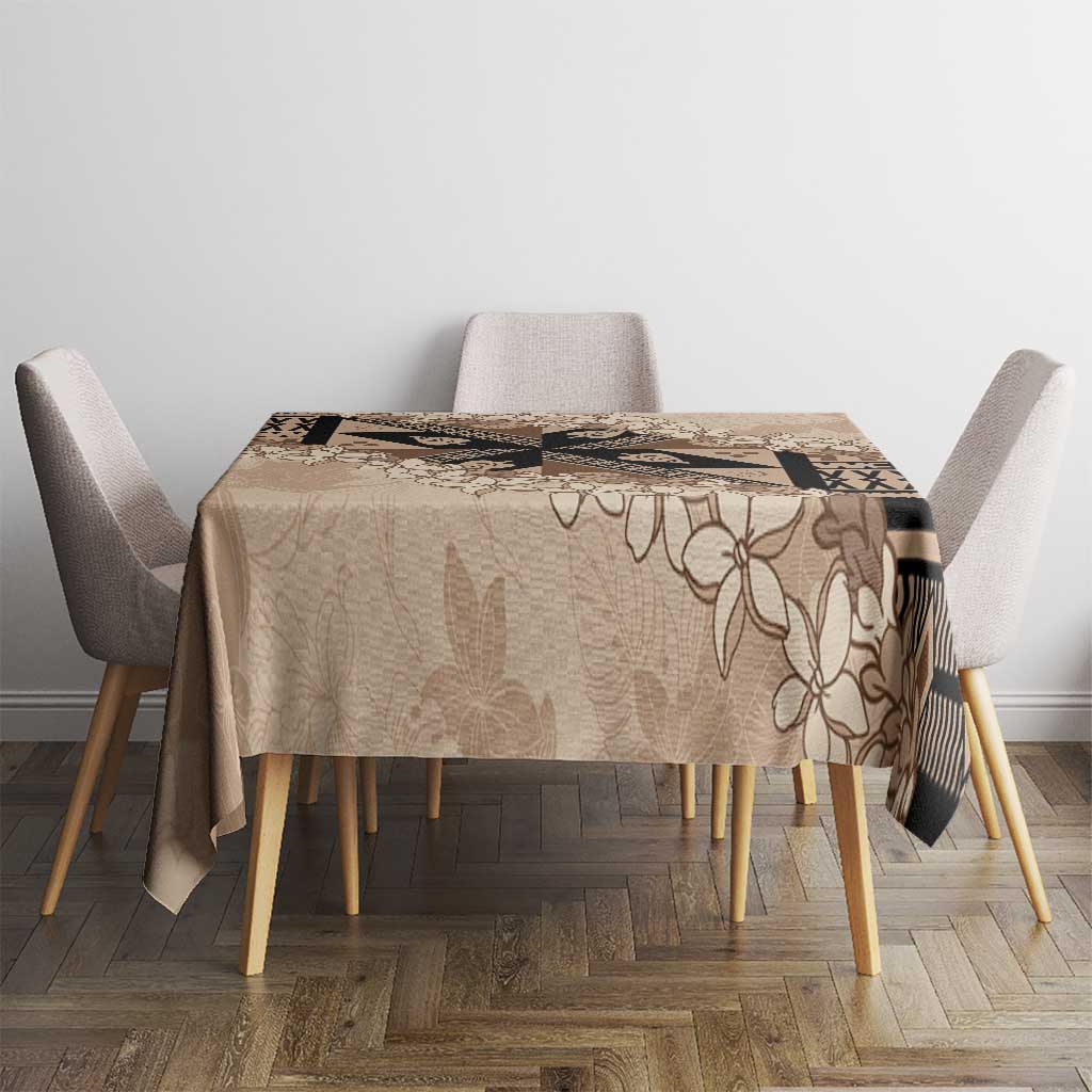 Bula Fiji Plumeria Tagimoucia Salusalu Beige Tablecloth Kaiviti Masi - Polynesian Pride