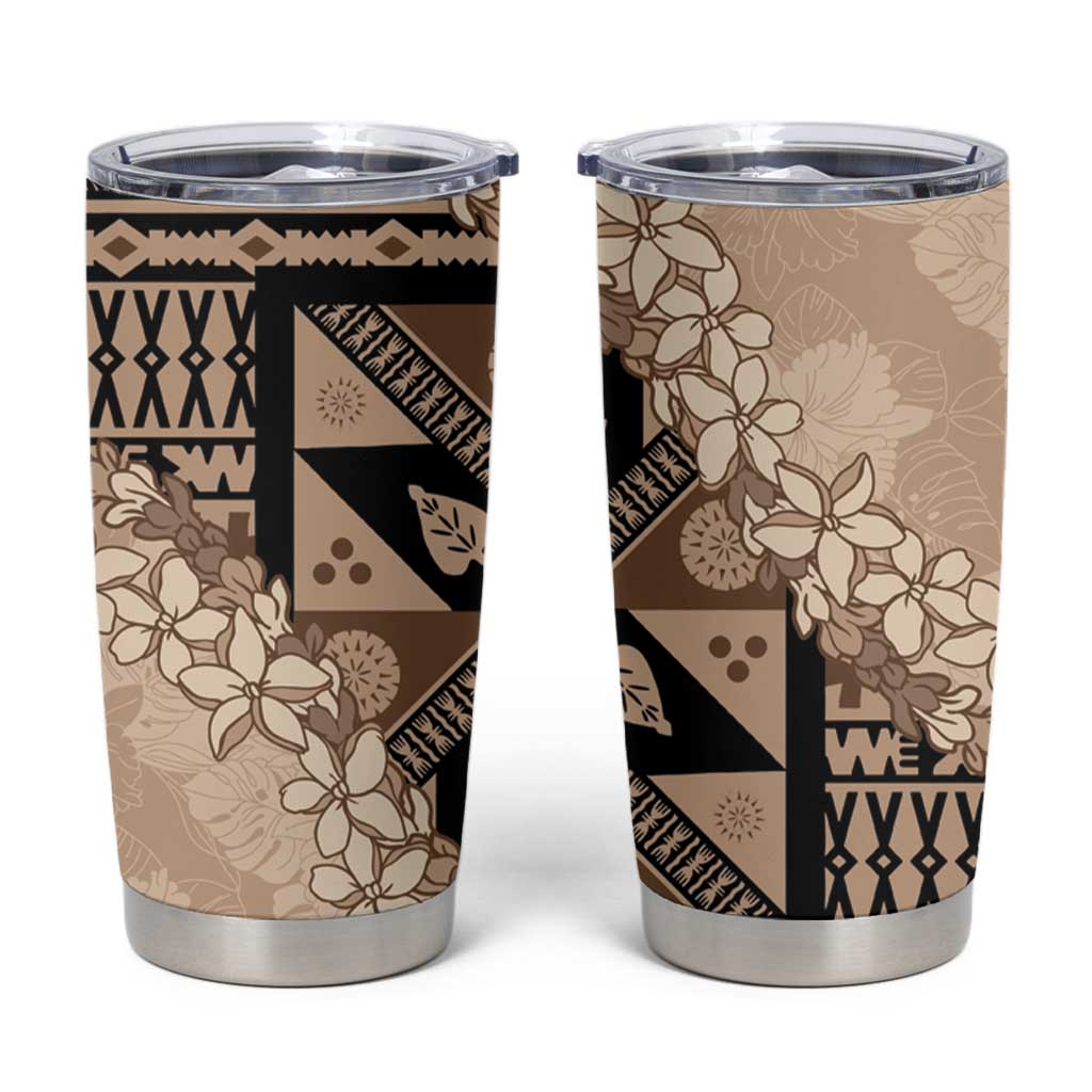 Bula Fiji Plumeria Tagimoucia Salusalu Beige Tumbler Cup Kaiviti Masi - Polynesian Pride