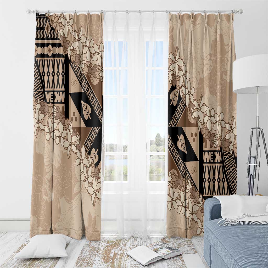Bula Fiji Plumeria Tagimoucia Salusalu Beige Window Curtain Kaiviti Masi - Polynesian Pride