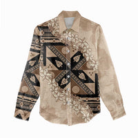 Bula Fiji Plumeria Tagimoucia Salusalu Beige Women Casual Shirt Kaiviti Masi - Polynesian Pride