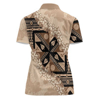 Bula Fiji Plumeria Tagimoucia Salusalu Beige Women Polo Shirt Kaiviti Masi - Polynesian Pride
