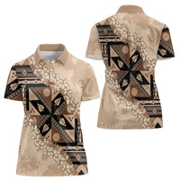 Bula Fiji Plumeria Tagimoucia Salusalu Beige Women Polo Shirt Kaiviti Masi - Polynesian Pride