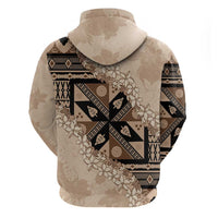 Bula Fiji Plumeria Tagimoucia Salusalu Beige Zip Hoodie Kaiviti Masi - Polynesian Pride