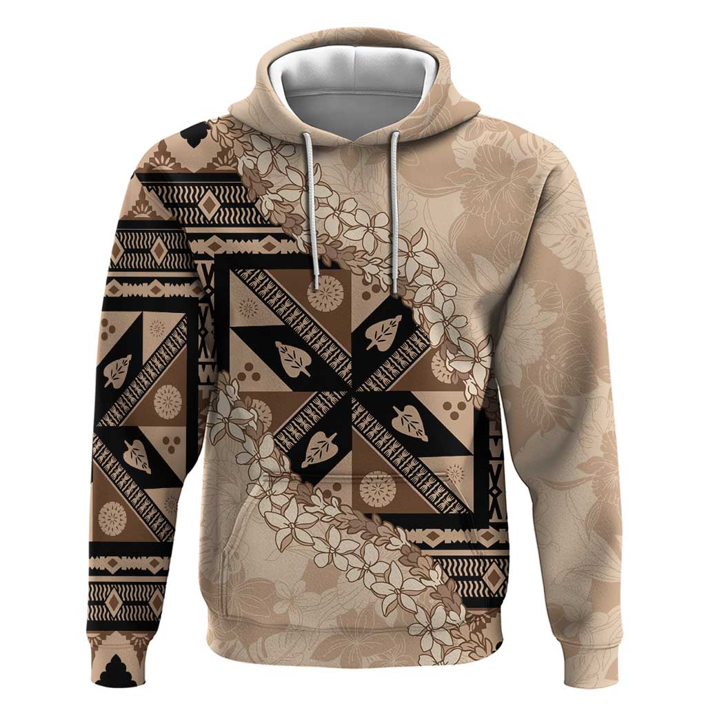 Bula Fiji Plumeria Tagimoucia Salusalu Beige Zip Hoodie Kaiviti Masi - Polynesian Pride