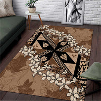 Bula Fiji Plumeria Tagimoucia Salusalu Mocha Area Rug Kaiviti Masi - Polynesian Pride
