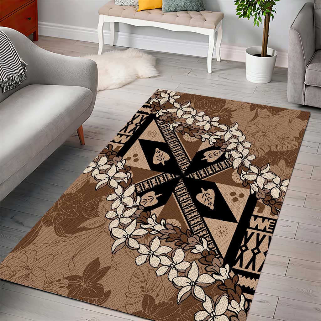 Bula Fiji Plumeria Tagimoucia Salusalu Mocha Area Rug Kaiviti Masi - Polynesian Pride