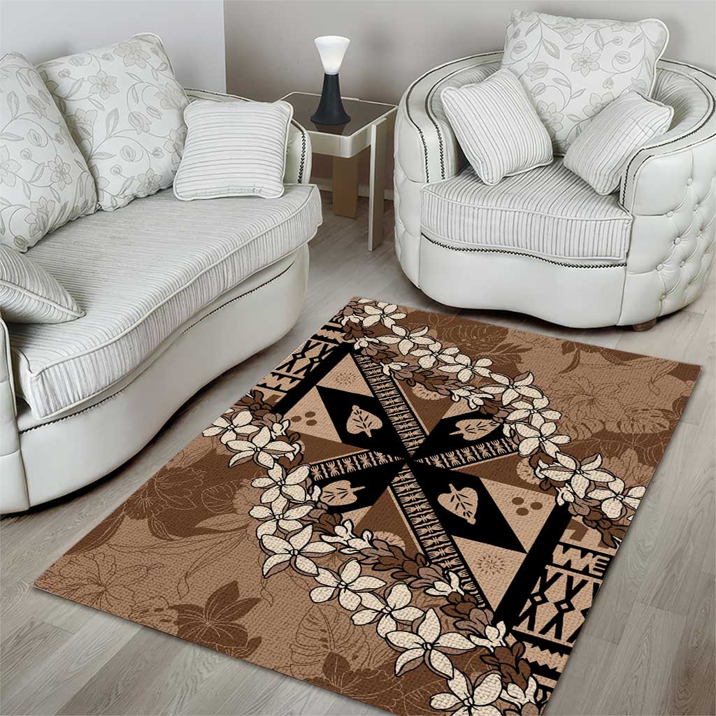 Bula Fiji Plumeria Tagimoucia Salusalu Mocha Area Rug Kaiviti Masi - Polynesian Pride