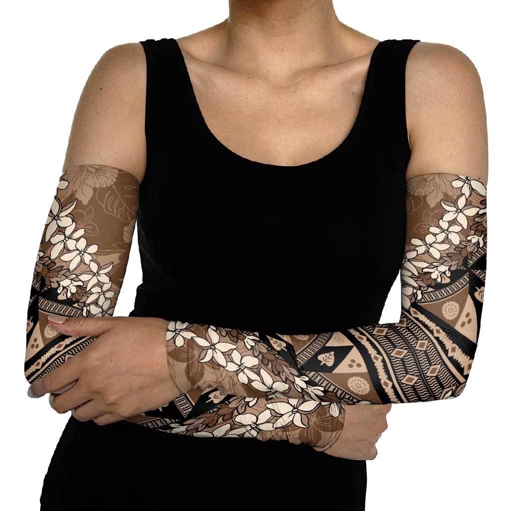 Bula Fiji Plumeria Tagimoucia Salusalu Mocha Arm Sleeves Kaiviti Masi - Polynesian Pride