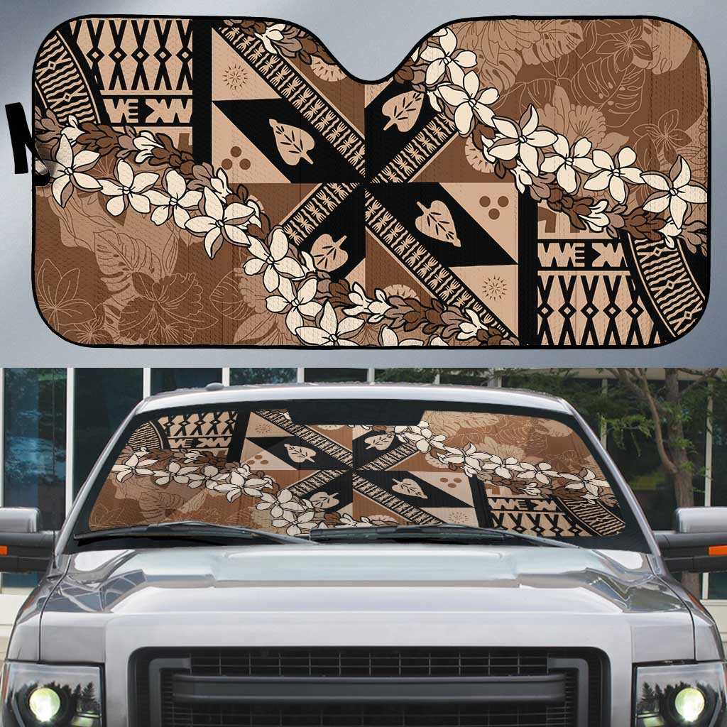Bula Fiji Plumeria Tagimoucia Salusalu Mocha Auto Sun Shade Kaiviti Masi - Polynesian Pride