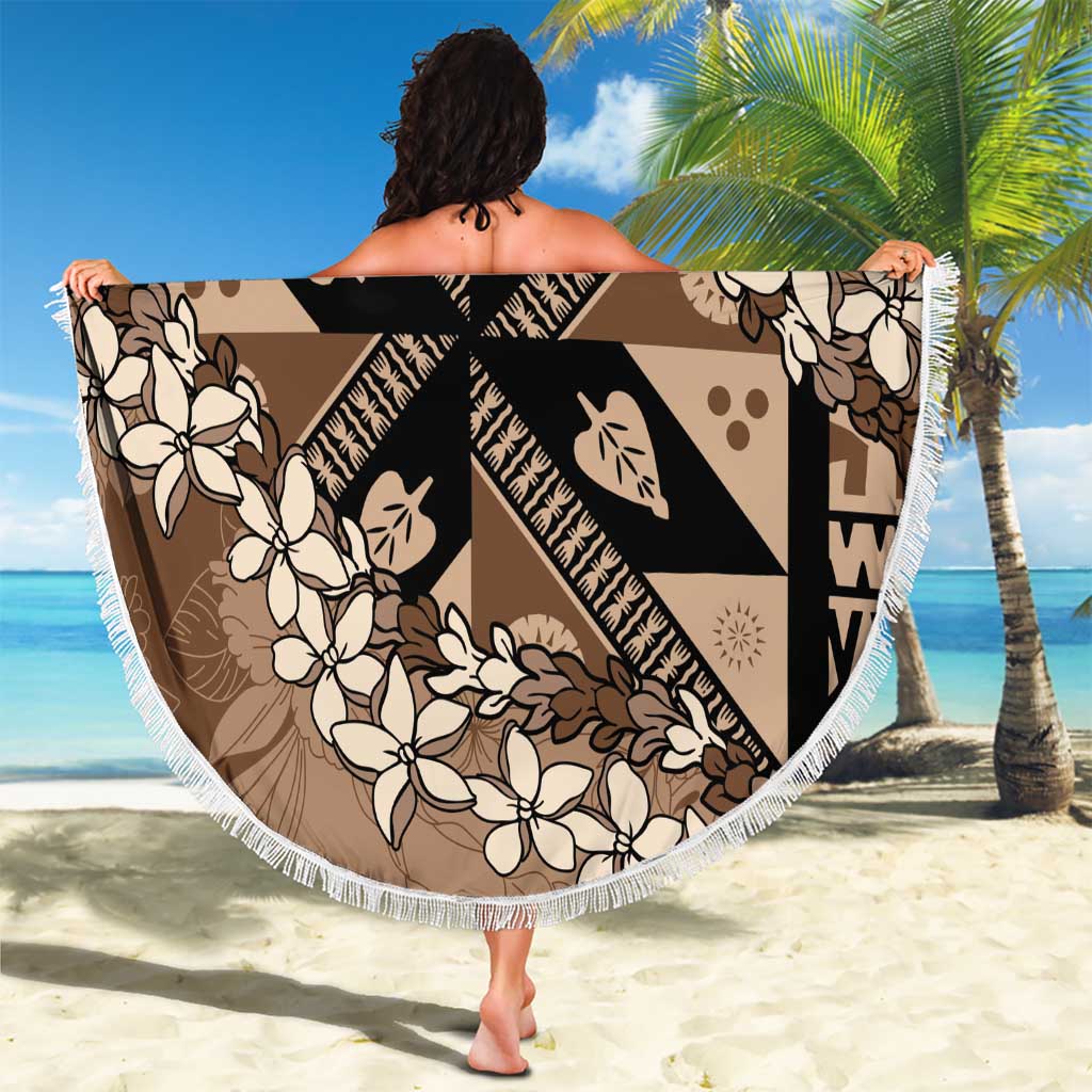 Bula Fiji Plumeria Tagimoucia Salusalu Mocha Beach Blanket Kaiviti Masi - Polynesian Pride