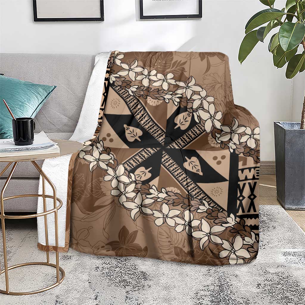 Bula Fiji Plumeria Tagimoucia Salusalu Mocha Blanket Kaiviti Masi - Polynesian Pride