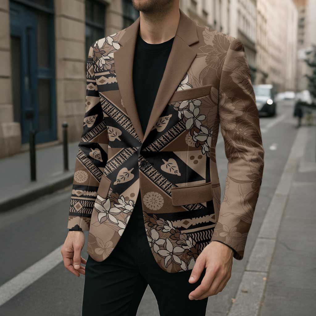 Bula Fiji Plumeria Tagimoucia Salusalu Mocha Blazer Kaiviti Masi - Polynesian Pride