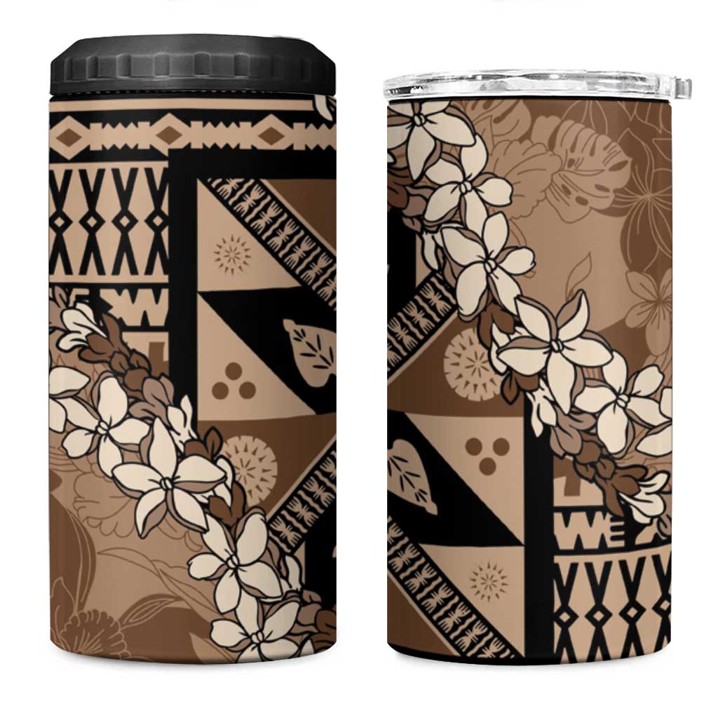 Bula Fiji Plumeria Tagimoucia Salusalu Mocha 4 in 1 Can Cooler Tumbler Kaiviti Masi - Polynesian Pride