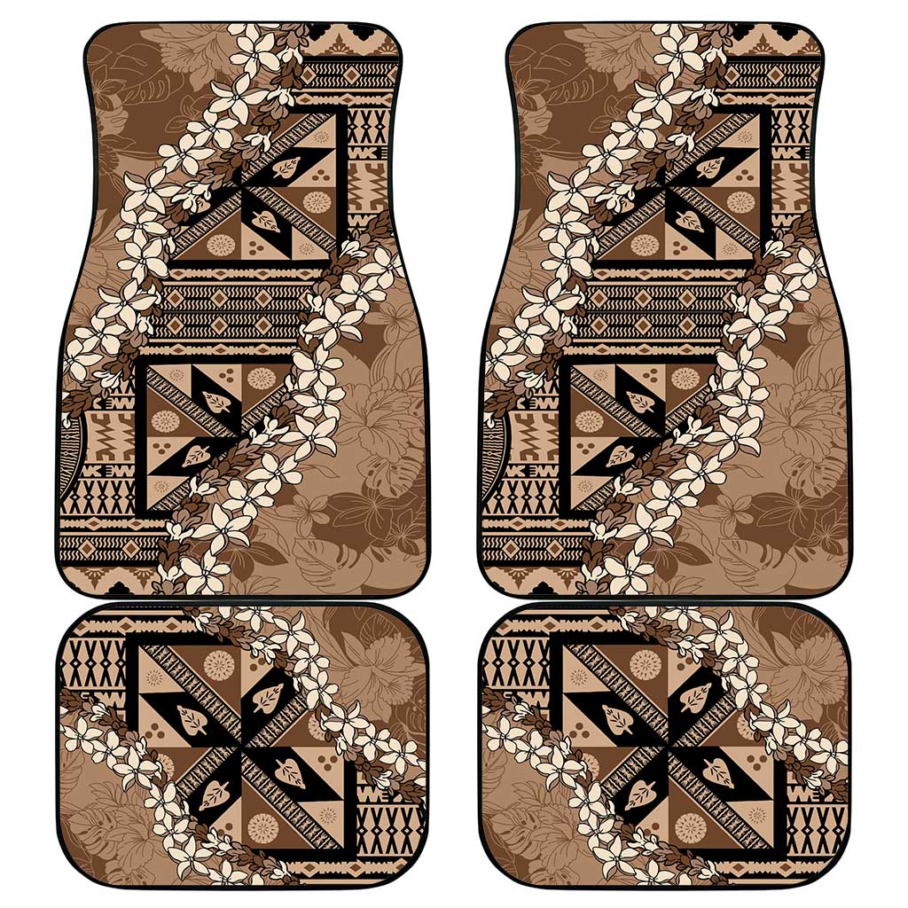 Bula Fiji Plumeria Tagimoucia Salusalu Mocha Car Mats Kaiviti Masi - Polynesian Pride