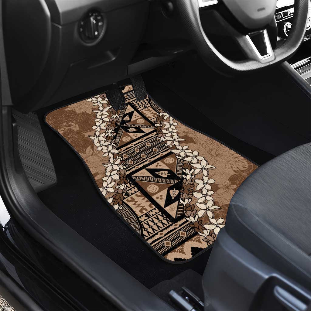 Bula Fiji Plumeria Tagimoucia Salusalu Mocha Car Mats Kaiviti Masi - Polynesian Pride