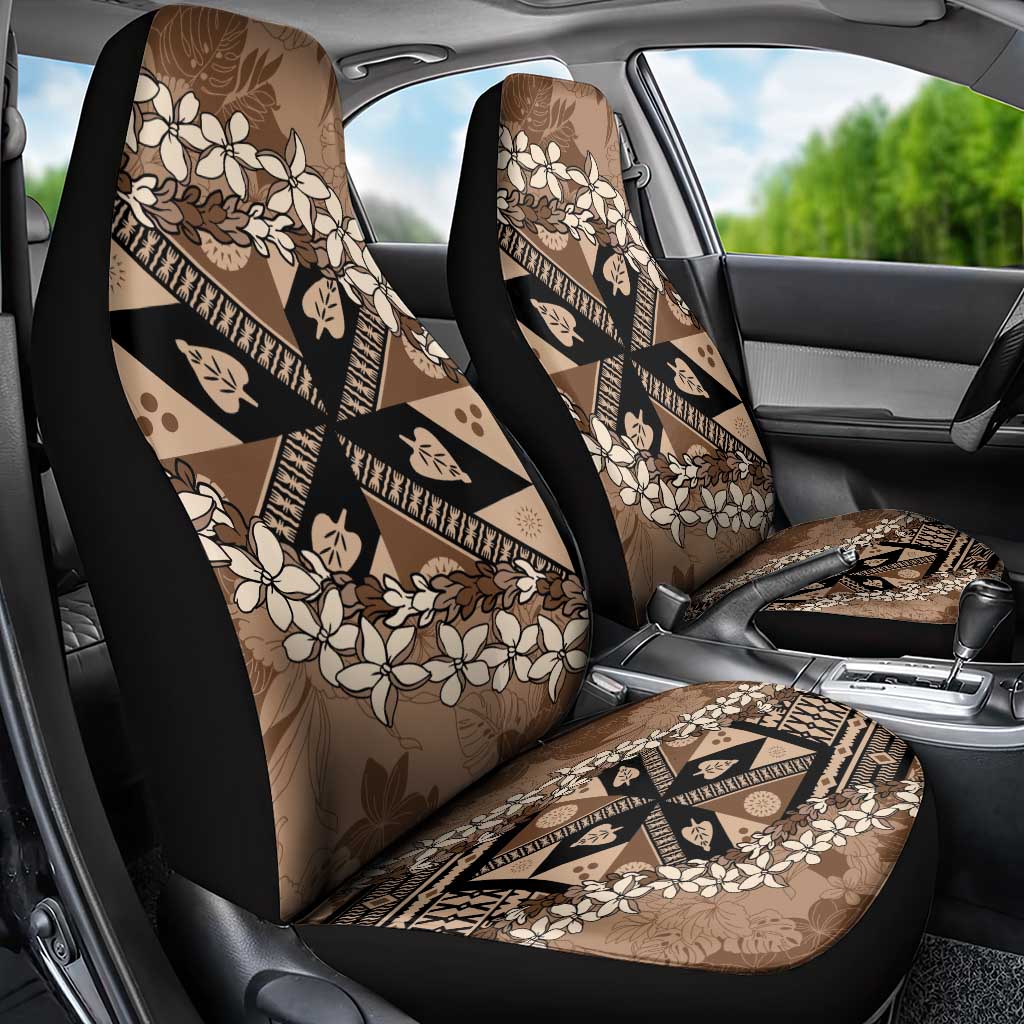 Bula Fiji Plumeria Tagimoucia Salusalu Mocha Car Seat Cover Kaiviti Masi - Polynesian Pride
